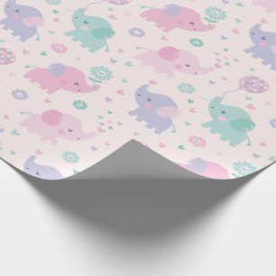 Niedliche Pastel Kleine Elefanten Rosa Lila Minze Geschenkpapier