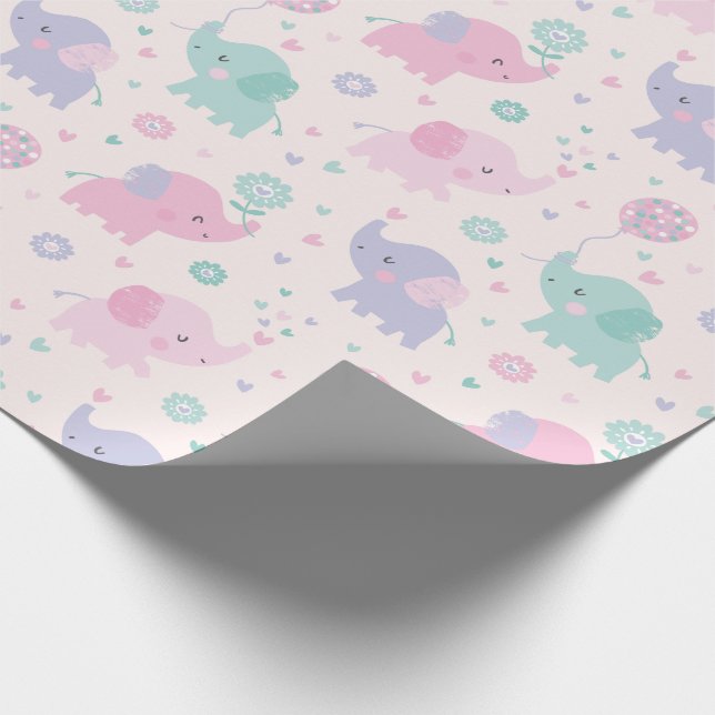 Niedliche Pastel Kleine Elefanten Rosa Lila Minze Geschenkpapier (Ecke)