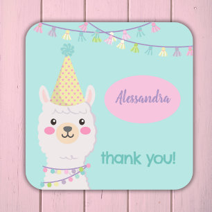 Niedliche Pastel-Lama-Party Einladung Quadratischer Aufkleber