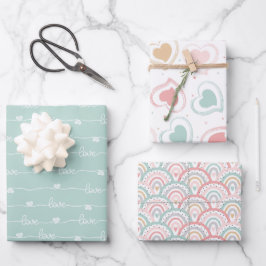 Niedliche Pastel-Liebe Herz-Regenbogen - Packpapie Geschenkpapier Set