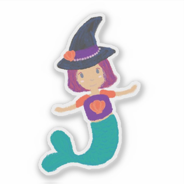 Niedliche Pastel Mermaid Hexe in Hexenhut Aufkleber (Vorderseite)
