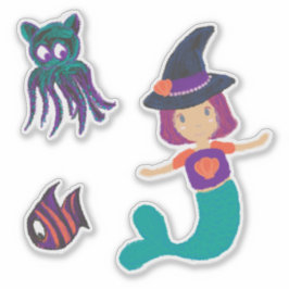 Niedliche Pastel Mermaid Hexe und Spooky Friends Aufkleber