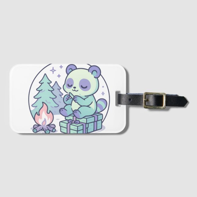 Niedliche Pastel Panda am Campfire mit Geschenken Gepäckanhänger (Vorderseite (Horizontal))