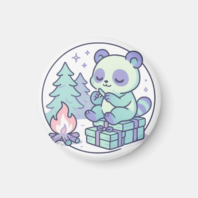 Niedliche Pastel Panda am Campfire mit Geschenken Magnet (Vorne)