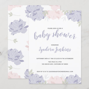 Niedliche Pastel Peonies Baby Dusche Party Einladung