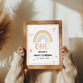 Niedliche Pastel Rainbow 1. Geburtstag Begrüßungsz Poster