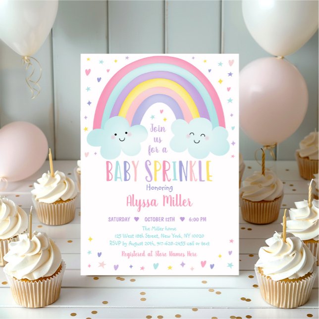 Niedliche Pastel Rainbow Clouds Baby Sprinkle Einladung (Von Creator hochgeladen)