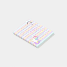 Niedliche Pastel Rainbow Colors Monogramm Einhorn  Post-it Klebezettel