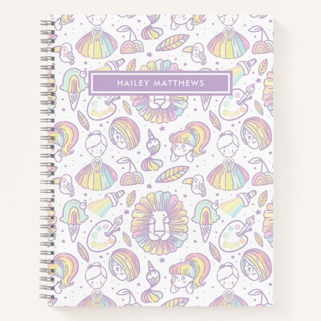 Niedliche Pastel Rainbow Girls Muster Name Notizbuch (Vorderseite)