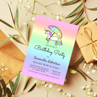 Niedliche Pastel Rainbow Unicorn Geburtstagsparty Einladung
