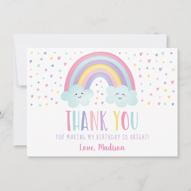 Niedliche Pastel Rainbow Wolken Geburtstag Vielen  Dankeskarte (Vorderseite)