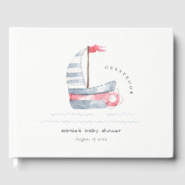 Niedliche Pastel Red Blue Sailboat Babydusche Gästebuch
