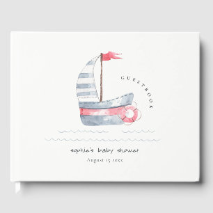 Niedliche Pastel Red Blue Sailboat Babydusche Gästebuch