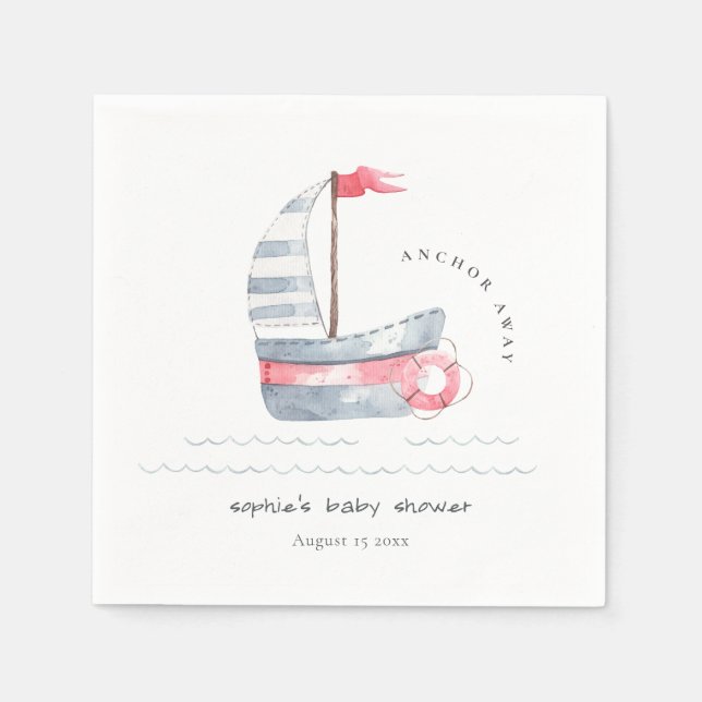 Niedliche Pastel Red Blue Sailboat Babydusche Serviette (Vorderseite)