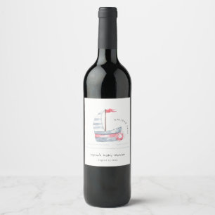 Niedliche Pastel Red Blue Sailboat Babydusche Weinetikett