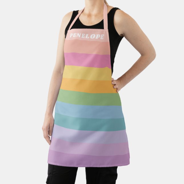 Niedliche Pastel Regenbogenstreifen Personalisiert Schürze (InSitu)