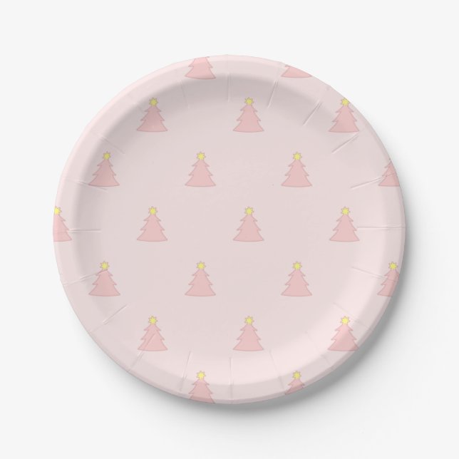 Niedliche Pastel Rosa Weihnachtsbaummuster Pappteller (Vorderseite)