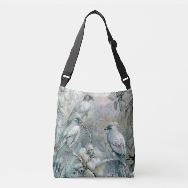 Niedliche Pastel Safari Wildtiere Vögel Tragetaschen Mit Langen Trägern (Vorderseite)