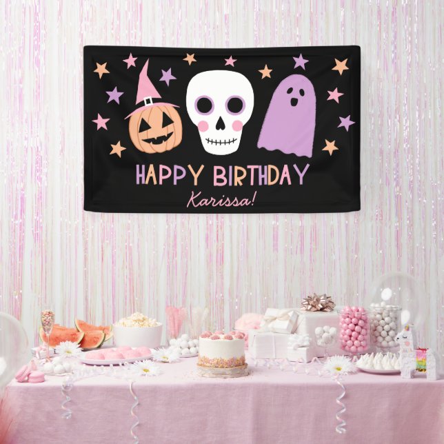 Niedliche Pastel Skull Ghost Halloween Geburtsname Banner (Party)