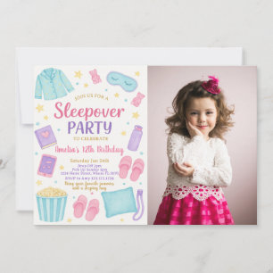 Niedliche Pastel Sleepover Geburtstag Einladung