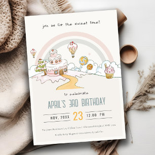 Niedliche Pastel Sweet Time Candy Land Kindergebur Einladung