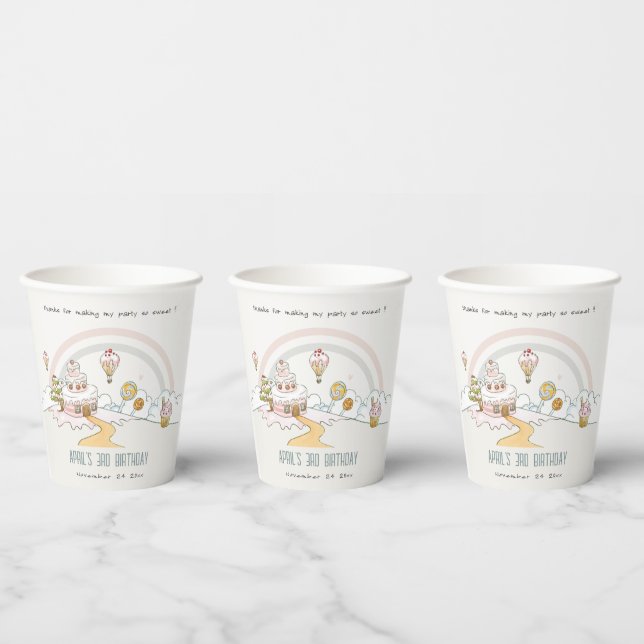 Niedliche Pastel Sweet Time Candy Land Kindergebur Pappbecher (Multi)