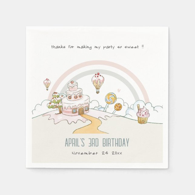 Niedliche Pastel Sweet Time Candy Land Kindergebur Serviette (Vorderseite)