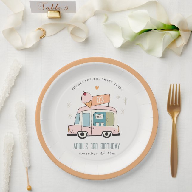 Niedliche Pastel Sweet Time Ice Truck Birthday Na Pappteller (Hochzeit)