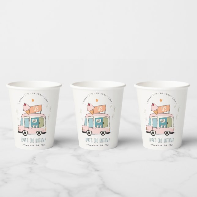 Niedliche Pastel Sweet Time Ice Truck Geburtstag Pappbecher (Multi)