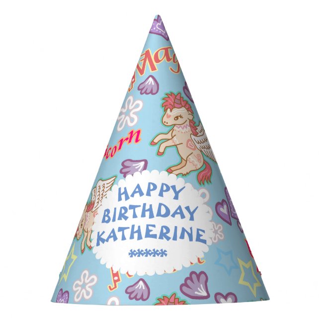 Niedliche Pastel Unicorn Blue. Partyhütchen (Vorderseite)