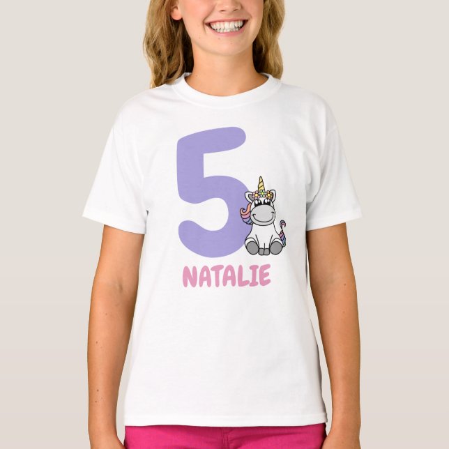 Niedliche Pastel Unicorn Geburtsname Nummer T-Shirt (Vorderseite)