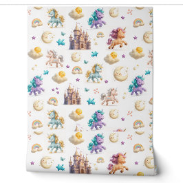 Niedliche Pastel Unicorns und Burgen Fantasy Tapete
