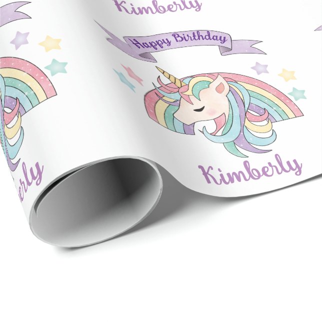 Niedliche Pastel Unicoron und Funkelnd Regenbogen Geschenkpapier (Rolleneckpunkt)