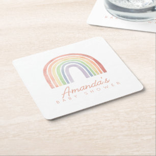 Niedliche Pastel Watercolor Rainbow Kinderdusche Rechteckiger Pappuntersetzer