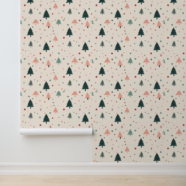 Niedliche Pastel Weihnachtsbaummuster Tapete (Anwendung)