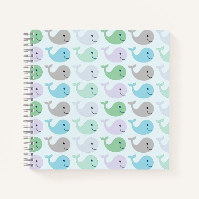 Niedliche Pastel Whales Muster Notizbuch (Vorderseite)
