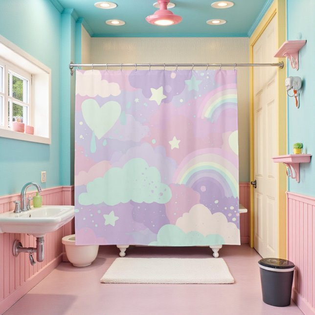 Niedliche Pastel Whimsical Pattern Fun Girly Cloud Duschvorhang (Cute Pastel Whimsical Pattern Fun Girly Cloud Shower Curtain)
