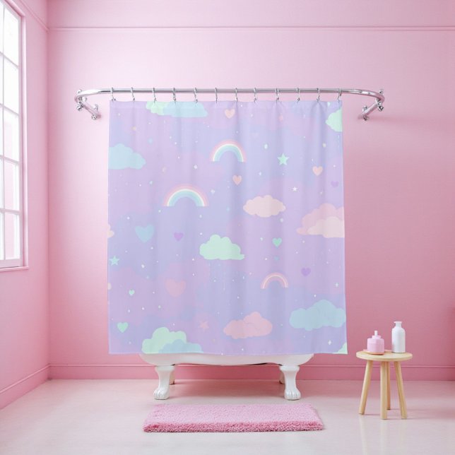 Niedliche Pastel Whimsical Pattern Fun Girly Cloud Duschvorhang (Cute Pastel Whimsical Pattern Fun Girly Cloud Shower Curtain)