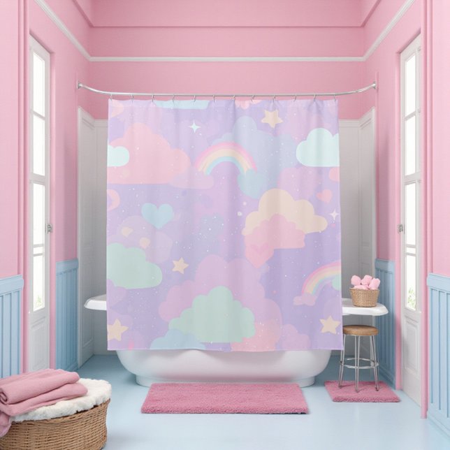 Niedliche Pastel Whimsical Pattern Fun Girly Cloud Duschvorhang (Cute Pastel Whimsical Pattern Fun Girly Cloud Shower Curtain)