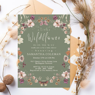 Niedliche Pastel Wildblume Käse Grüne Babydusche Einladung