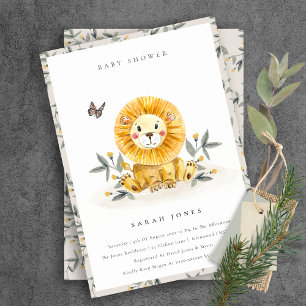 Niedliche Pastel Woodland Lion Foliage Babydusche Einladung