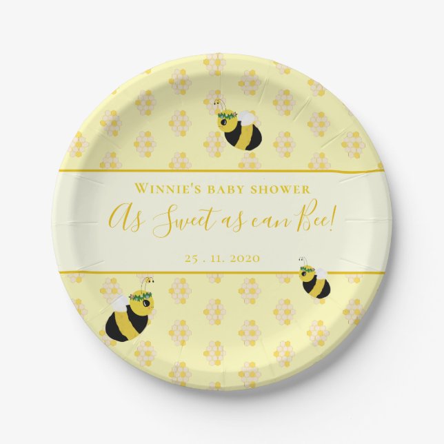 Niedliche Pastel Yellow Honey Bee Baby Dusche Deko Pappteller (Vorderseite)