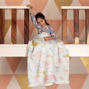 Niedliche Pastel Zoo Tier Mit Monogramm Girl Pink Fleecedecke