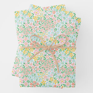 Niedliche Pastelgarten Blume Muster Geschenkpapier Set