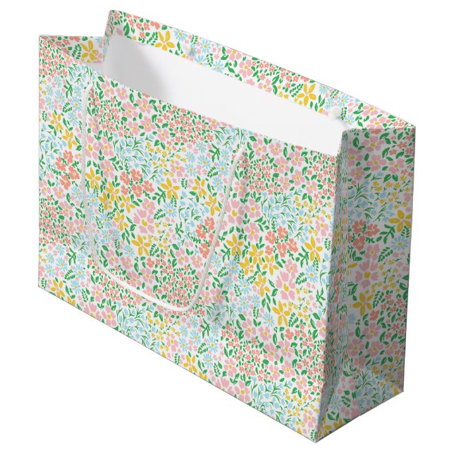 Niedliche Pastelgarten Blume Muster Große Geschenktüte (Vorderseite Schrägansicht)