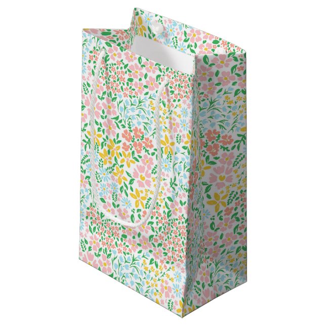 Niedliche Pastelgarten Blume Muster Kleine Geschenktüte (Vorderseite Schrägansicht)