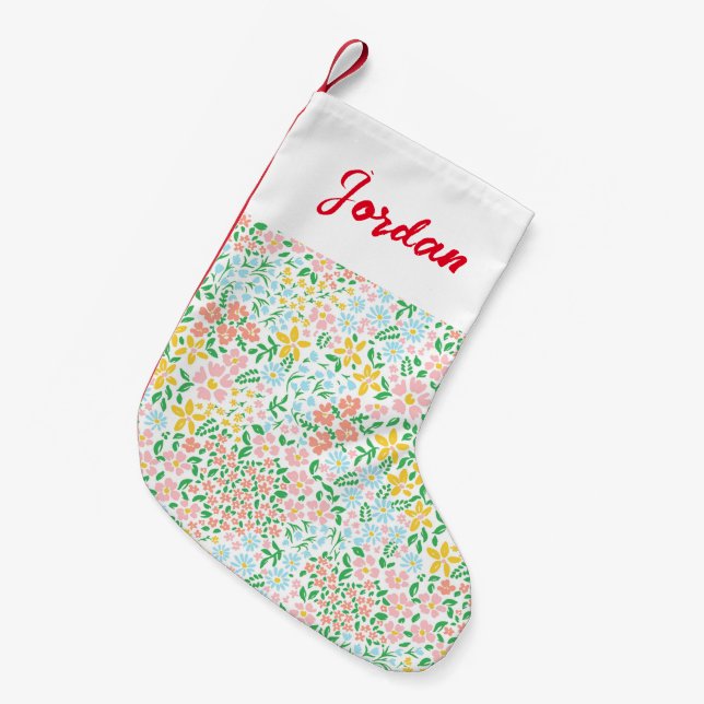 Niedliche Pastelgarten Blume Muster Kleiner Weihnachtsstrumpf (Vorderansicht (hängend))