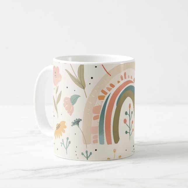 Niedliche Pastell Aquamarine Boho Blume und Regenb Kaffeetasse (Vorderseite Links)