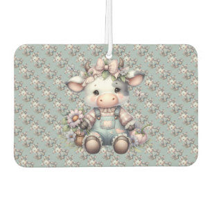 Niedliche Pastell Babykuh in Overalls mit Blume Autolufterfrischer