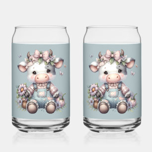 Niedliche Pastell Babykuh in Overalls mit Blume Dosenglas
